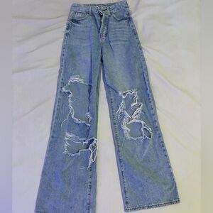 high rise ripped jeans